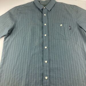 Woolrich Shirt Mens L Blue Green Plaid Short Sleeve Button Front Outdoor
